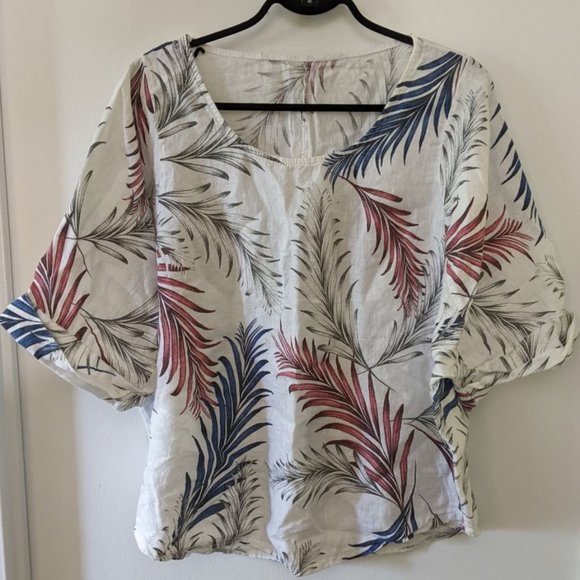 Italian Linen Women's Leaf PatternTop 2X - Picture 1 of 5